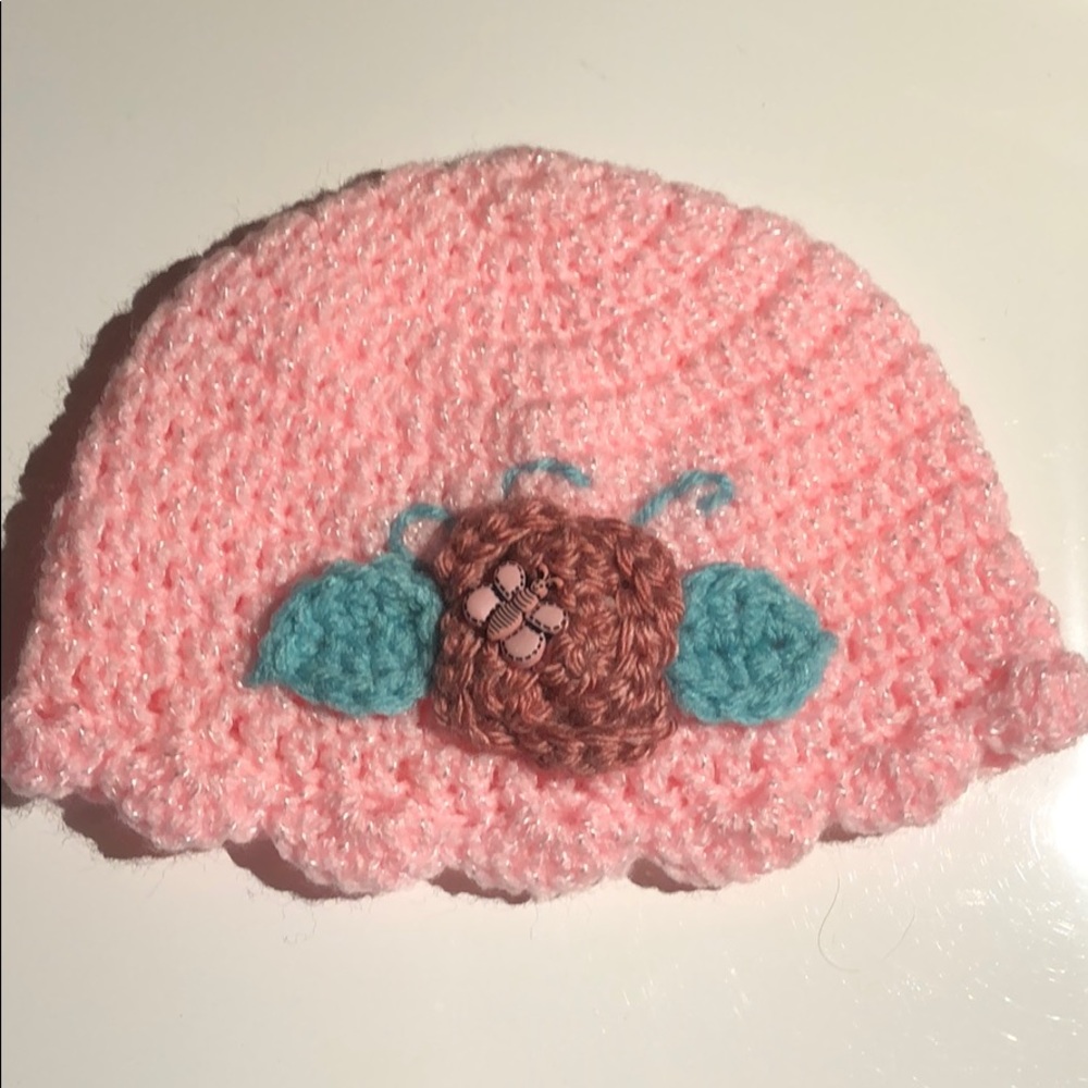Pink newborn baby girl photo prop hat flower